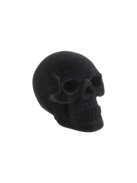 SMALL POLYRESIN BLACK FLOCKED VELVET SKULL 9.5CM X 15CM X 11CM