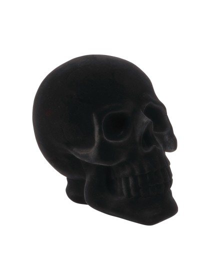 BIG POLYRESIN BLACK FLOCKED VELVET SKULL 13CM X 19CM X 16.5CM