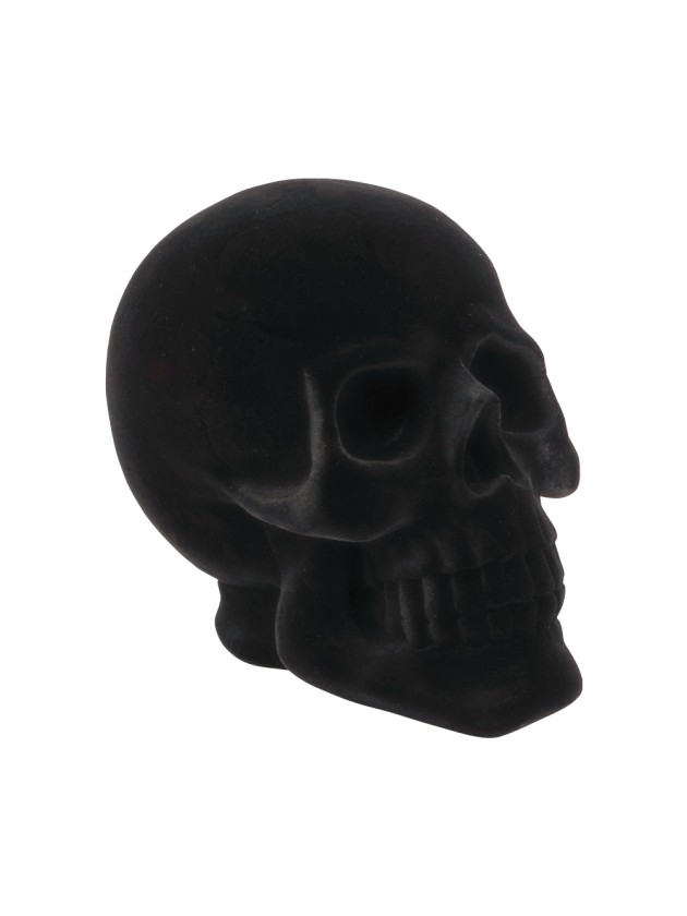 BIG POLYRESIN BLACK FLOCKED VELVET SKULL 13CM X 19CM X 16.5CM