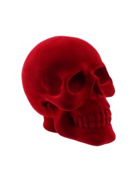 BIG POLYRESIN DARK RED FLOCKED VELVET SKULL 13CM X 19CM X 16.5CM