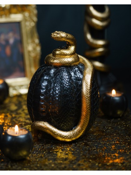 KÜRBIS KUNSTHARZ SCHWARZ STRUKTURIERT SCHLENGEL GOLD 14CM X 16CM X 20.5CM