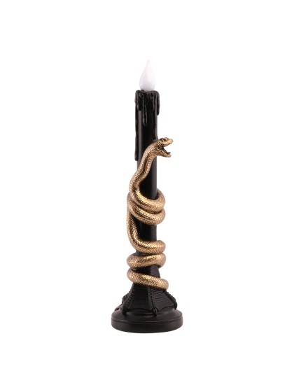 POLYRESIN BLACK LED CANDLE WITH GOLD SNAKE 11CM X 11CM X 41CM