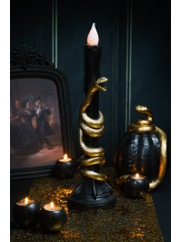 POLYRESIN BLACK LED CANDLE WITH GOLD SNAKE 11CM X 11CM X 41CM