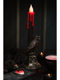 POLYRESIN BLACK LED CANDLE WITH CROW 13.5CM X 13.5CM X 45.5CM