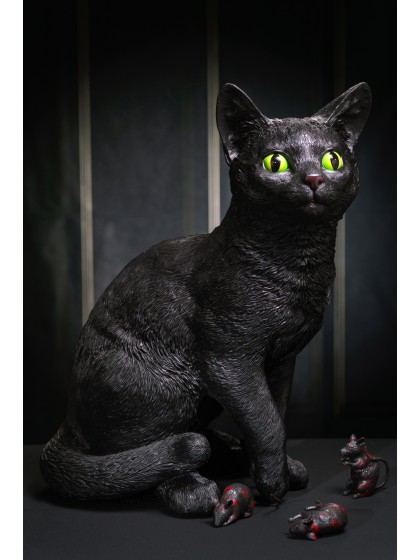 BIG POLYRESIN BLACK CAT 46.3CM X 30.2CM X 56CM