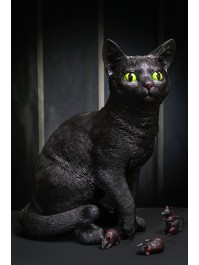 GROSS KATZE KUNSTHARZ SCHWARZ 46.3CM X 30.2CM X 56CM