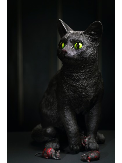 BIG POLYRESIN BLACK CAT 46.3CM X 30.2CM X 56CM