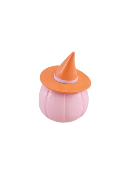 POLYRESIN LIGHT PINK PUMPKIN WITH ORANGE HAT 12.5CM X 12.3CM X 17CM