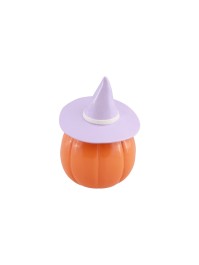 CITROUILLE RESINE ORANGE AVEC CHAPEAU LILAS SUMMERWEEN 12.5CM X 12.3CM X 17CM