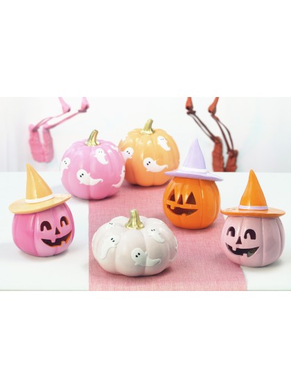 CITROUILLE RESINE ORANGE AVEC CHAPEAU LILAS SUMMERWEEN 12.5CM X 12.3CM X 17CM