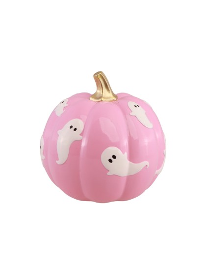 POLYRESIN PINK PUMPKIN WITH GHOSTS 14.5CM X 14.5CM X 14.8CM