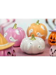 POLYRESIN PINK PUMPKIN WITH GHOSTS 14.5CM X 14.5CM X 14.8CM