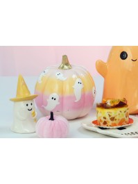 POLYRESIN CUTE PUMPKIN WITH GHOSTS 14.5CM X 14.5CM X 14.8CM