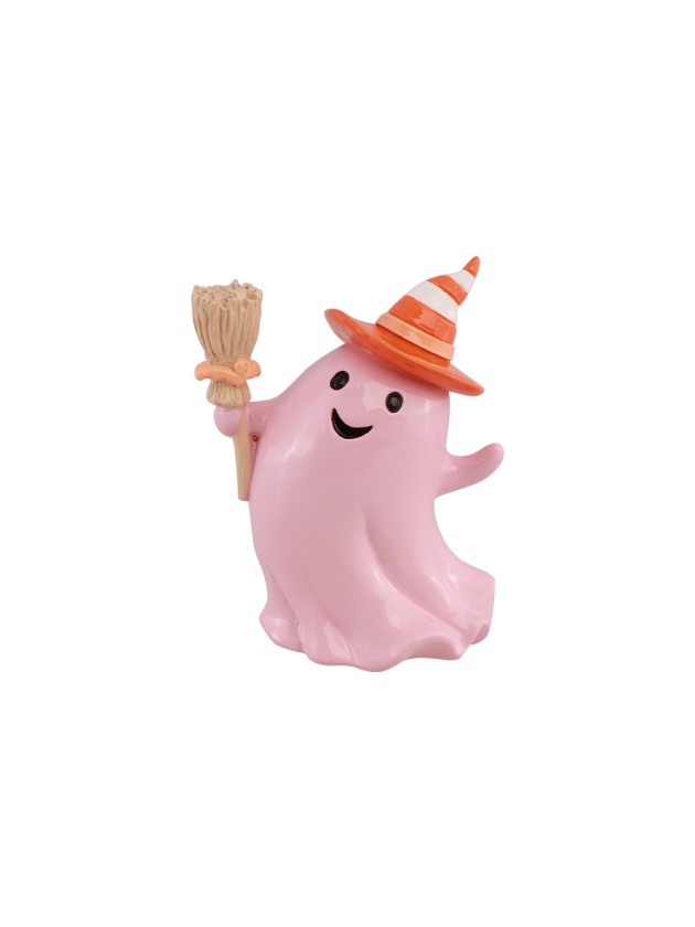 FANTOME RESINE AVEC BALAI ROSE PASTEL SUMMERWEEN 12.3CM X 8.8CM X 15CM