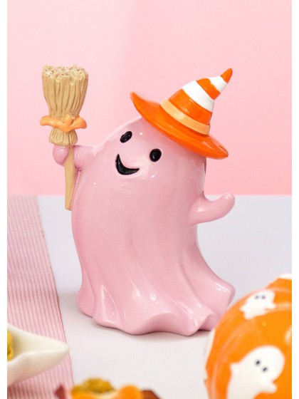 FANTOME RESINE AVEC BALAI ROSE PASTEL SUMMERWEEN 12.3CM X 8.8CM X 15CM