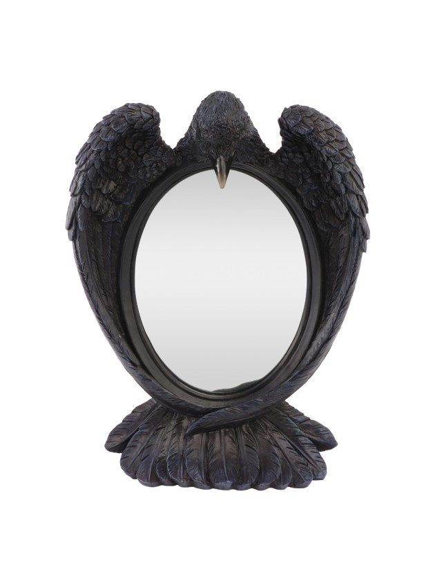 POLYRESIN CROW STANDING MIRROR 23CM X 8CM X 29.5CM