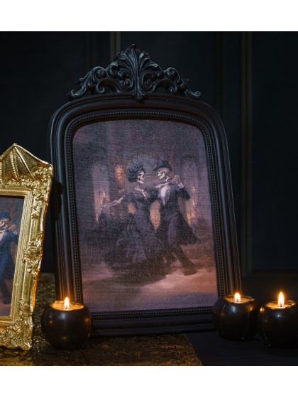 POLYRESIN STANDING BLACK FRAME DANCING SKELETONS 23.6CM X 2CM X 35.5CM