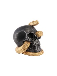 SCHÄDEL KUNSTHARZ SCHLENGEL GOLD 14.5CM X 14CM X 13.5CM