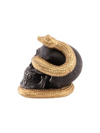 POLYRESIN SKULL WITH GOLDEN SNAKE 14.5CM X 14CM X 13.5CM