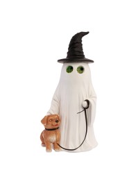 POLYRESIN GHOST WITH DOG LED MOVING EYES 23.5CM X 20CM X 45.5CM