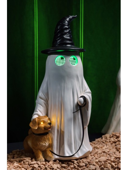 FANTOME RESINE CHAPEAU POINTU AVEC CHIEN YEUX LED DYNAMIQUES SUMMERWEEN 23.5CM X 20CM X 45.5CM