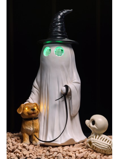 FANTOME RESINE CHAPEAU POINTU AVEC CHIEN YEUX LED DYNAMIQUES SUMMERWEEN 23.5CM X 20CM X 45.5CM