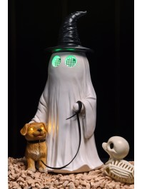 POLYRESIN GHOST WITH DOG LED MOVING EYES 23.5CM X 20CM X 45.5CM