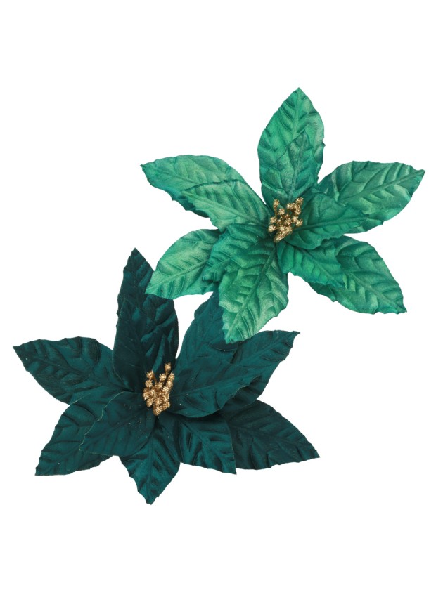 POINSETTIA TEAL SUR CLIP - 2 ASS DIA 31CM X 24CM