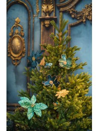 TEAL POINSETTIA FLOWER WITH CLIP - 2 ASS DIA 31CM X 24CM