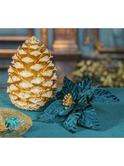 TEAL POINSETTIA FLOWER WITH CLIP - 2 ASS DIA 31CM X 24CM