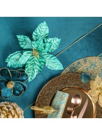 TEAL POINSETTIA FLOWER WITH CLIP - 2 ASS DIA 31CM X 24CM