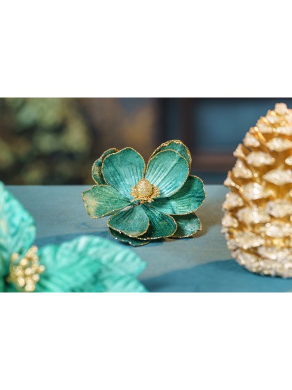 TEAL DECO FLOWER WITH CLIP - 2 ASS DIA 16CM X 12CM