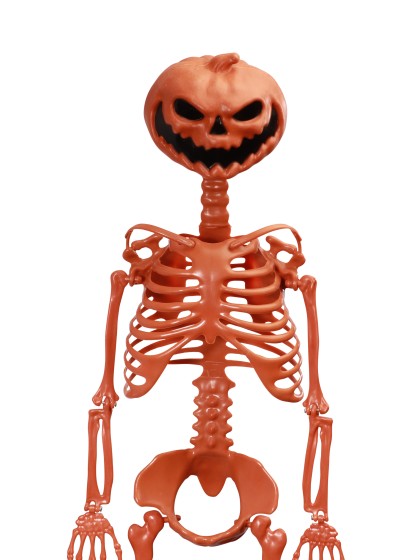 ORANGE PUMPKIN HEAD ARTICULATED SKELETON 1M