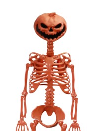 ORANGE PUMPKIN HEAD ARTICULATED SKELETON 1M