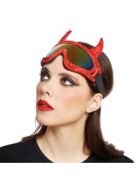 BRILLE MASKE AUS SKI TEUFEL STRASS DIAMONDS ROT 18CM X 13CM