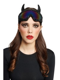 BRILLE MASKE AUS SKI TEUFEL STRASS DIAMONDS SCHWARZ 18CM X 13CM