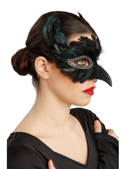 BLACK RAVEN FEATHER MASK 17CM X 12CM X 15CM