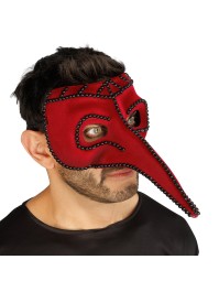 MASQUE MEDECIN PESTE VELOURS BORDEAUX PERLES NOIRES 17CM X 26CM X 12.5CM