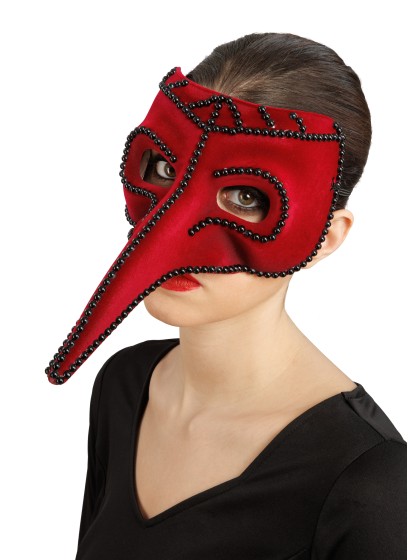 RED VELVET BLACK PEARLS PLAGUE DOCTOR MASK 17CM X 26CM X 12.5CM