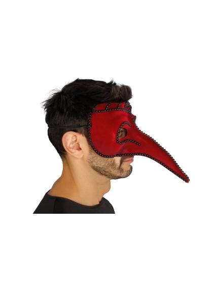 MASKE MEDECIN PESTE SAMT BORDEAUX PERLEN SCHWARZ 17CM X 26CM X 12.5CM