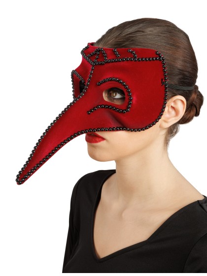 MASKE MEDECIN PESTE SAMT BORDEAUX PERLEN SCHWARZ 17CM X 26CM X 12.5CM