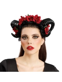 HAARREIF MALEFIQUE SPITZE HÖRNER SCHWARZ ROSA ROT 30CM X 10.5CM X 16CM