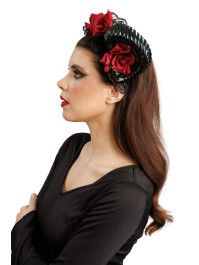 RED ROSES AND BLACK HORNS HEADBAND 30CM X 10.5CM X 16CM