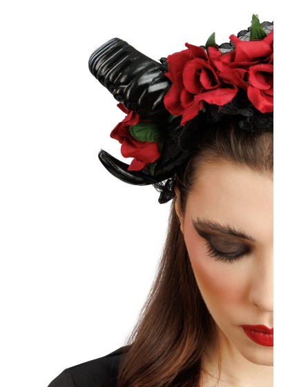 HAARREIF MALEFIQUE SPITZE HÖRNER SCHWARZ ROSA ROT 30CM X 10.5CM X 16CM