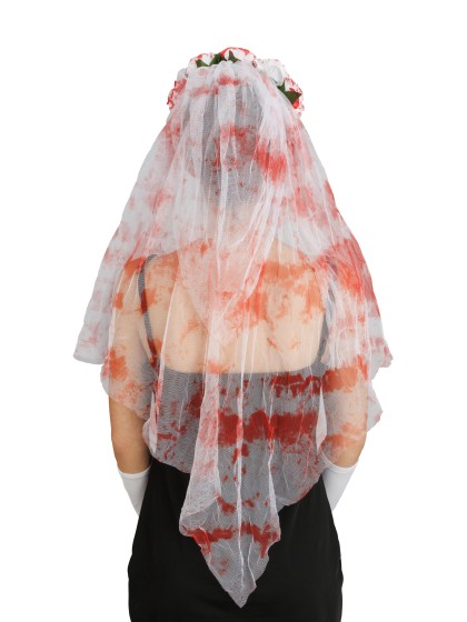 BLOODY BRIDE SET - 2 PCS HEADBAND WITH VEIL AND GLOVES HEADBAND: 18CM X 5CM X 90CM GLOVES: 9CM X 2CM X 43CM 