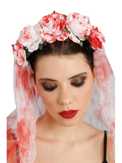 BLOODY BRIDE SET - 2 PCS HEADBAND WITH VEIL AND GLOVES HEADBAND: 18CM X 5CM X 90CM GLOVES: 9CM X 2CM X 43CM 