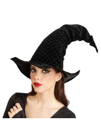 CHAPEAU SORCIERE VELOURS NOIR ET STRASS 40CM X 40CM X 34CM