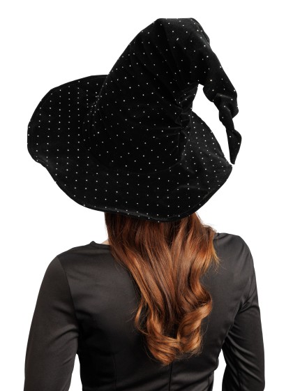 HEXENHUT SAMT SCHWARZ UND STRASS 40CM X 40CM X 34CM