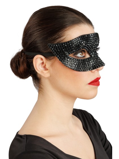 HALB MASKE STRASS DIAMONDS SCHWARZ 17CM X 8CM X 8.5CM