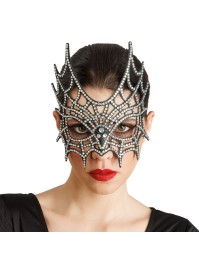 DEMI MASQUE TOILE D\'ARAIGNEE STRASS ARGENT 21CM X 2.5CM X 20CM